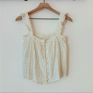 Sezane White Eyelet Lace Tank Top